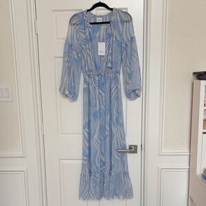 Misa Los Angeles Sky Blue and White Printed Maxi Dress
